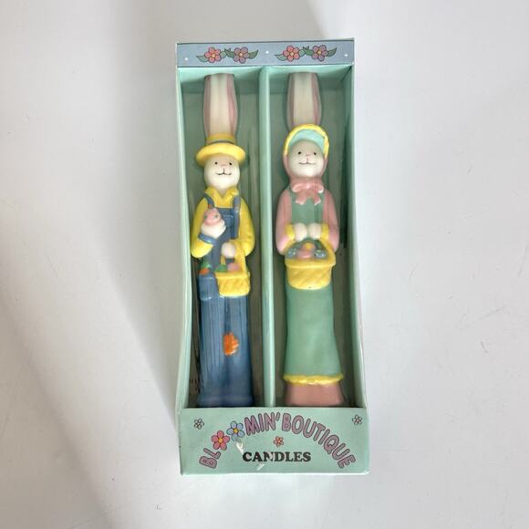 NEW Papel Bloomin Boutique Bunny Rabbit Candles 10” Taper Male Female Easter VTG - Picture 1 of 4